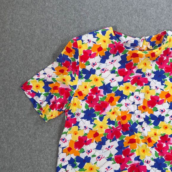 Bonnie & Norma 90's Colorful Flowers Blouse Top Women's Size 10 Shoulder Pads - Picture 2 of 8
